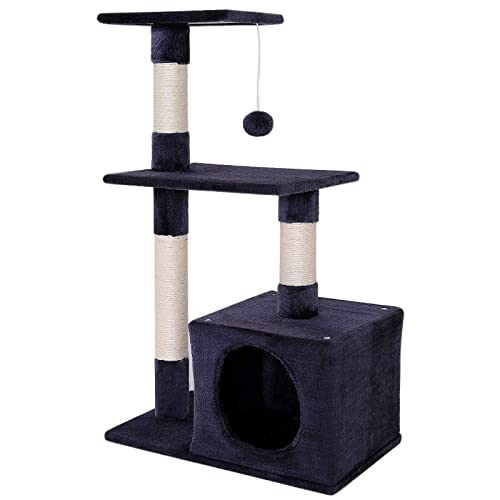 lionto katzenbaum höhe 85 cm mit höhle, plüschball und sisal, dunkelgrau