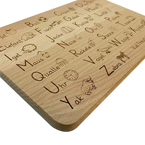 frühstücksbrett buche holz zum lernen - geschenkidee schulanfang abc