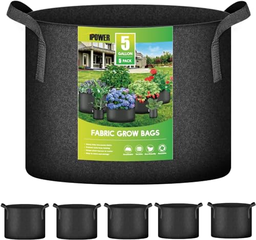 iPower 15L Grow Bags 5er-Pack Belüftungstöpfe mit Riemengriffen Schwarz
