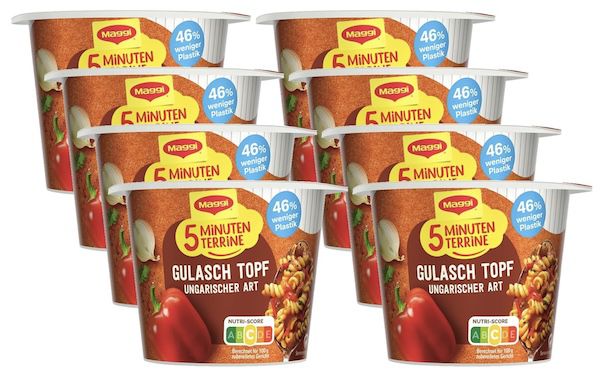 MAGGI 5 Minuten Terrine Gulaschtopf 8er-Pack für 7,23 Euro statt 12 Euro