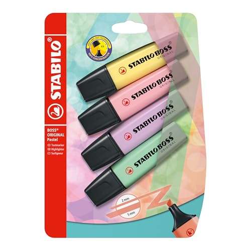 stabilo textmarker boss original pastel 4er pack gelb, rouge, lila, minzgrün