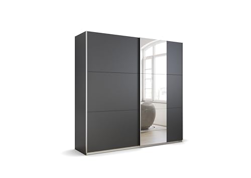 rauch möbel schwebetürenschrank grau metallic 2-türig mit spiegel und zubehör 218x210x59 cm