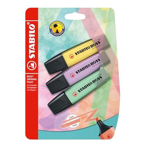 Textmarker stabilo boss original pastel 3er pack gelb lila mintgrün