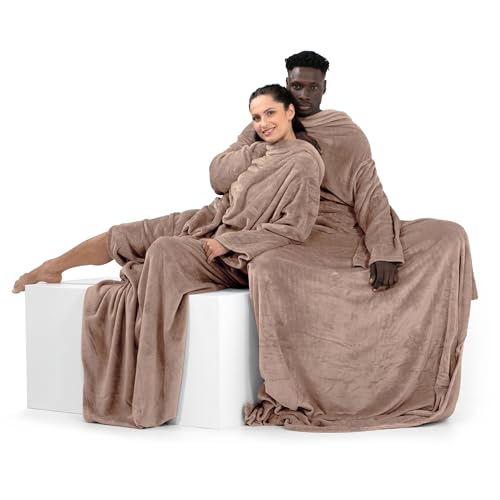 decoKing decke mit ärmeln 150x180 cm beige microfaser kuscheldecke für frauen und männer