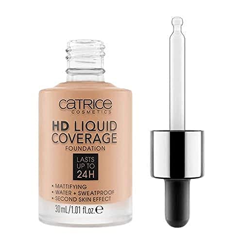 catrice hd liquid coverage foundation, wasserfeste flüssigfoundation 30ml, nr. 040 warm beige