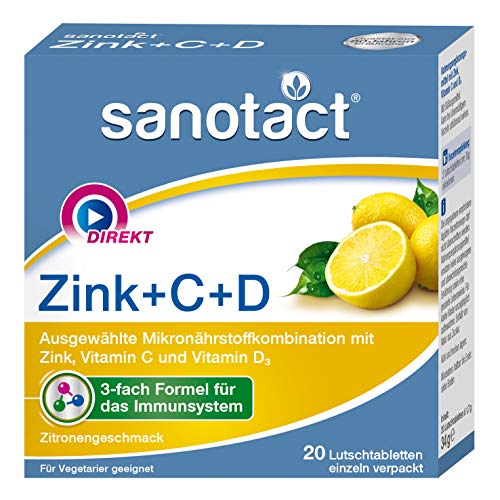 sanotact Zink + C + D, 20 Lutschtabletten, Immunsystem, Vitamin C, D3, Fruchtgeschmack