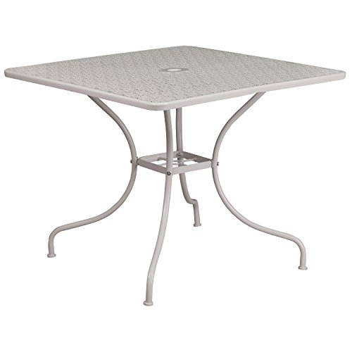 Terrassentisch aus Stahl hellgrau quadratisch 90,2 cm mit Schirmloch - flash furniture