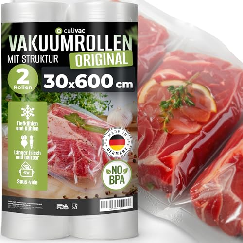 culivac vakuumrollen 30x600cm 2 folienrollen für vakuumierer BPA-frei vakuumbeutel