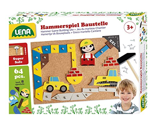 hammerspiel mit nageln und 64 bunten teilen, lena 65828, klopfspiel für kinder ab 3 jaren