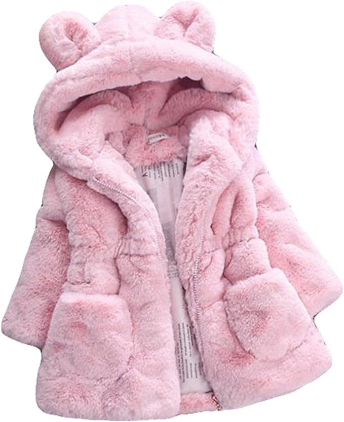 Mädchen Kapuzenmantel Kaninchen Kunstfell warme Winterjacke Outwear