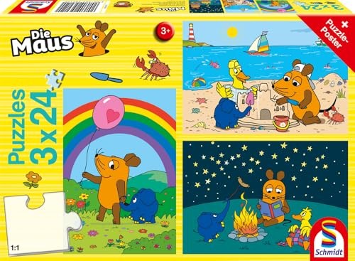 Schmidt Spiele Die Maus Kinderpuzzle Gute Freunde 3x24 Teile Blau