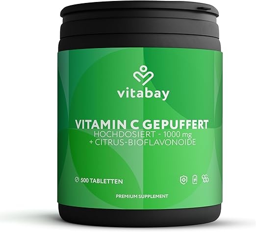 vitabay vitamin c 1000mg hochdosiert, 500 vegane tabletten mit bioflavonoiden