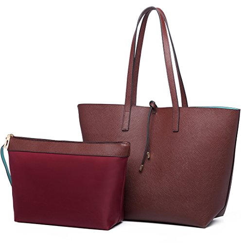 Miss Lulu Damen Schultertaschen Set, 2-teiliges PU-Leder Shopper und Henkeltasche, modische Einkaufstasche groß