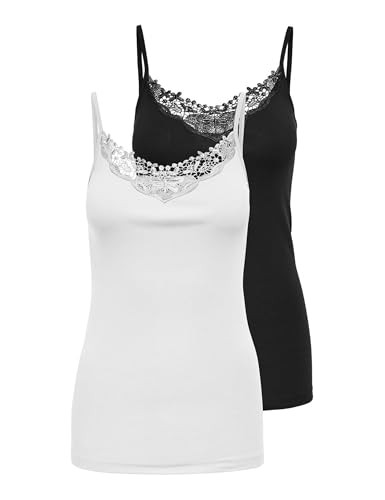 ONLY NOS Damen ONLKIRA LACE Singlet 2er Pack Schwarz Weiß M