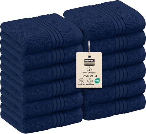 waschlappen-set 12er aus 100% baumwolle weich saugfähig 30 x 30 cm marineblau utopia towels