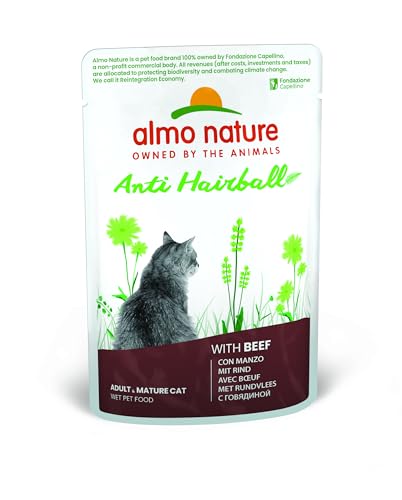 almo nature katzenfutter anti-hairball nassfutter rind für erwachsene katzen, 30x70g