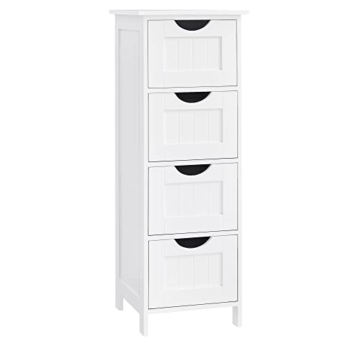 vasagle badezimmerschrank mit 4 schubladen, 30 x 30 x 82 cm, weiß, modern, vielseitig