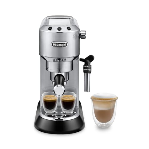 De'Longhi Dedica Style EC 685.M Espresso Siebträgermaschine, 15 cm breit, Milchaufschäumer, 1 l Wassertank, Silber