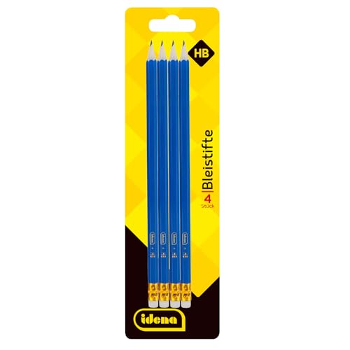 Bleistift HB 4 Stück mit Radiertip blau Idena 20013