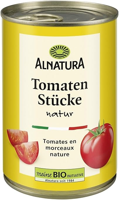 alnatura bio tomatenstücke 400 g, abtropfgewicht 240 g, naturel
