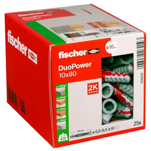 fischer duopower universaldübel 10 x 80 mm, 25 stück, für beton, ziegel, stein
