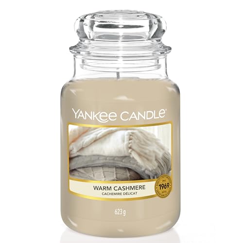 yankee candle warm cashmere duftkerze, große kerze im glas, 150 stunden brenndauer