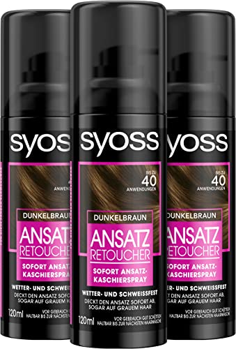 syoss ansatz retoucher kaschierspray dunkelbraun 3 x 120 ml, deckt graues haar ab