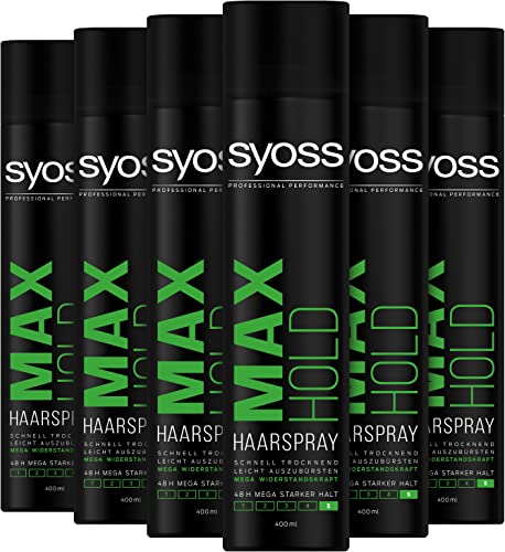 syoss haarspray max hold 6 pack 400ml, 48h halt, schnell trocknend, leicht auszubürsten