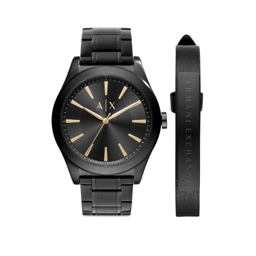 armani exchange herrenuhr, quartz mit 3 zeigern, 44 mm, edelstahlarmband