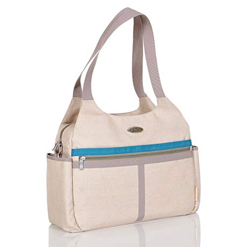 wickeltasche lcp kids paris, kinderwagen halterung, wasserdichte wickelunterlage beige