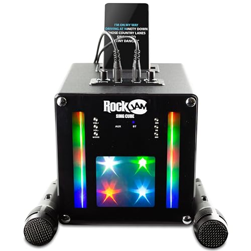 rockjam singcube karaoke maschine bluetooth 5-watt mit 2 mikrofonen und led lichtern