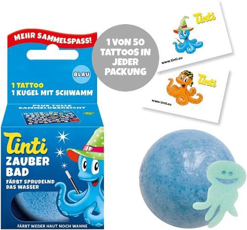 tinti zauberbad blau badekugel mit überraschung ab 1,38 euro statt 2 euro