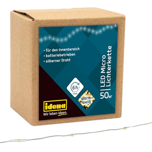 idena 31825 lichterkette led warmweiß 50 leds 5,2 m batteriebetrieben timer innen dekoration