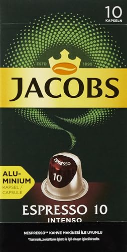 jacobs espresso intenso kapseln, intensiv 10, kompatibel mit nespresso, 10er pack