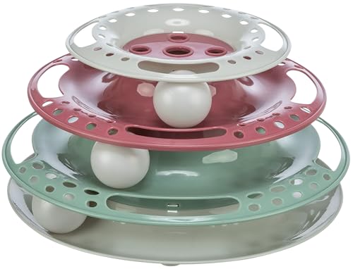 trixie katzenspielzeug catch the balls, dre Ebenen mit bällen, grau/grün/rot,  25  13 cm