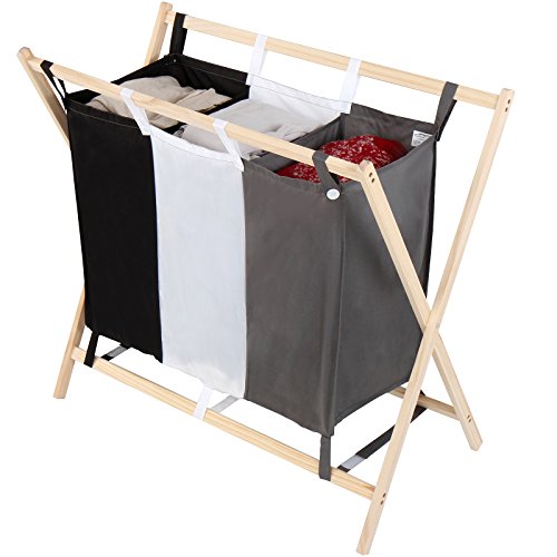 Produktbild: jago wäschesortierer faltbar 3/4 fächer stoff holzrahmen 128/172 l wäschekorb