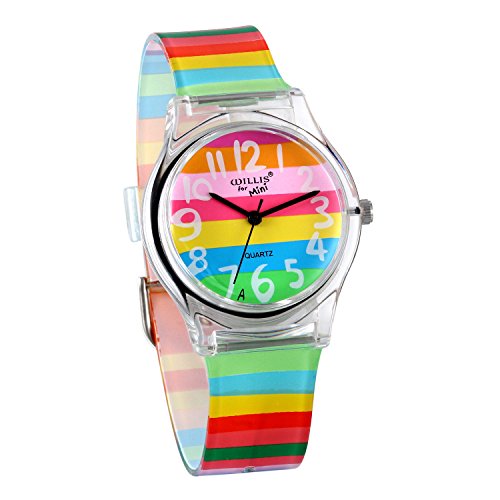 jewelrywe armbanduhr für mädchen, rainbow pride kinderuhr mit silikonarmband