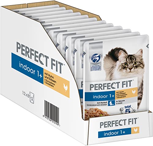 katzennassfutter perfect fit indoor 1+ mit huhn und erbsen in sauce, 12 x 85g