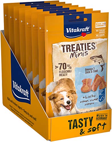 vitakraft treats minis hundeleckerli mit lachs und omega 3, weicher snacks (8x 48g)