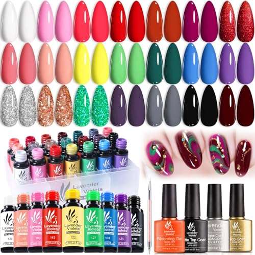 Produktbild: lavender violets uv-gel-nagellack set 21 stücke bunt mit base und top coat