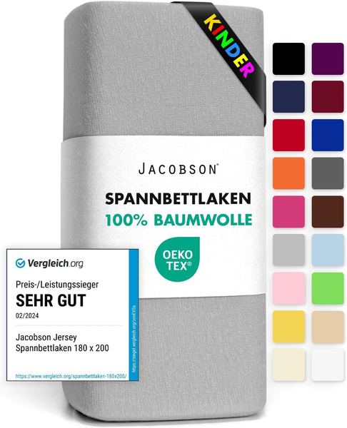 Jacobson Jersey Spannbettlaken Baumwolle (60x120-70x140 cm, Grau)