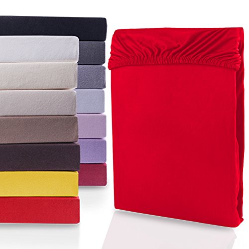 decoKing spannbettlaken 160x200, 180x200 cm, rot, jersey, 100% baumwolle