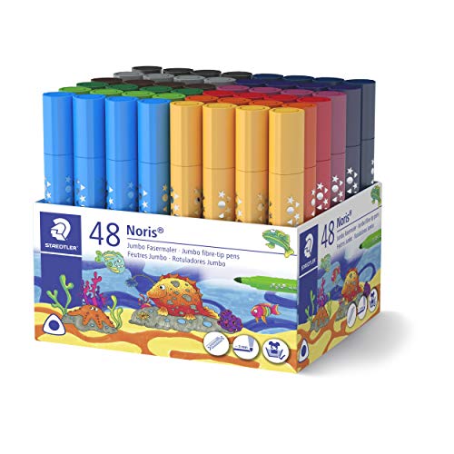 staedtler jumbo fasermaler 48er pack, dicker ergonomischer schaft, auswaschbar, 3 mm