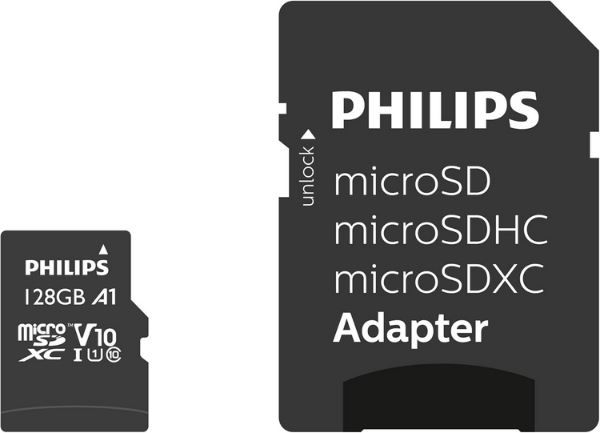 philips microsdxc karte 128gb mit adapter, ultra speed, 6,50 (statt 12)