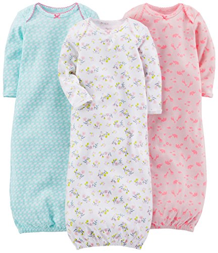 baby-mädchen schlafen-gowns 3er pack cotton by simple joys von carter's, blau/rosa/weiß, 0-3 monate