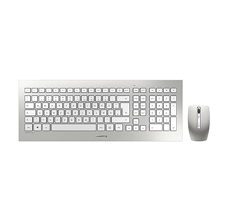 cherry dw 8000 kabelloses tastatur maus set deutsches layout batterie ultraflach weiß-silber