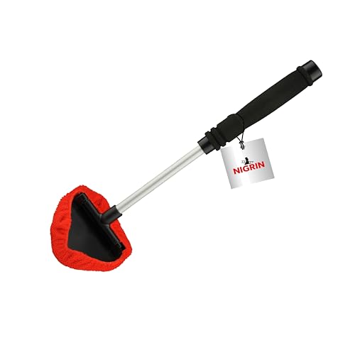 NIGRIN Scheibeninnenreiniger mit Teleskopgriff und wiederverwendbaren Mikrofaserpads