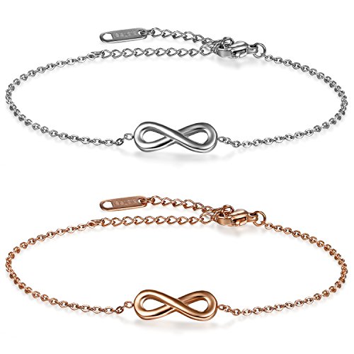 jewelrywe 2 pcs damen armband fußkette infinity unendlichkeit charm edelstahl silber rose gold