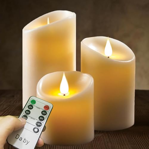 Da by Flameless Candles, Flickering LED Kerzen, 3er Set, Ivory White, batteriebetrieben, sicher und langlebig