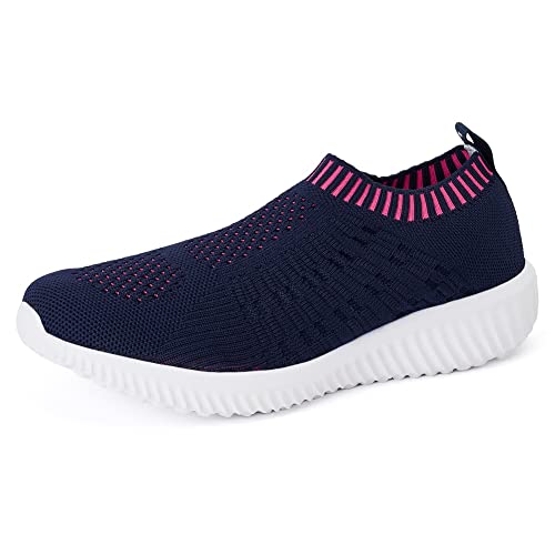 TIOSEBON Damen Slip On Laufschuhe Mesh Sportschuhe Atmungsaktiv Navy Blau 41 EU